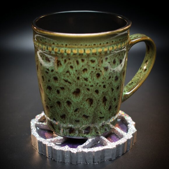 Silver Sparkle and Color Shift Geode Agate Coasters – Set of 2 | Wine Coasters - Picture 5 of 5